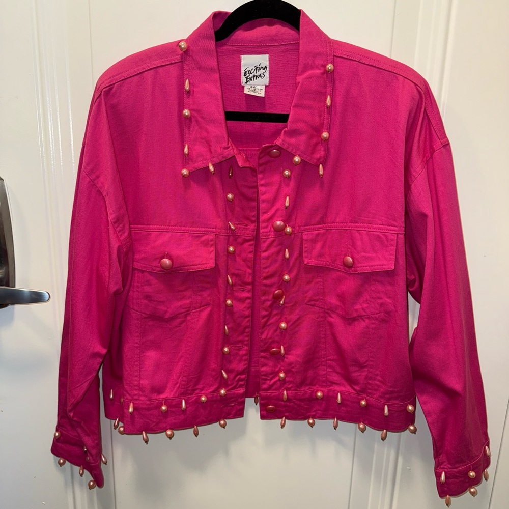Pink Jean Jacket with Pearl Detailing